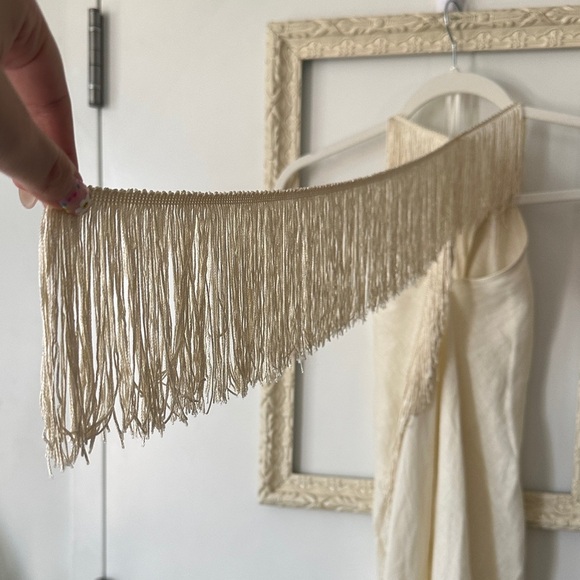 ZARA | Limited Edition Linen Cream Halter Dress with Fringe Boho Goddess - Picture 7 of 16